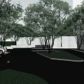 Modern Garden Landscape Design with Lush Trees and Architectural Entrance Structure Near High Rise Building