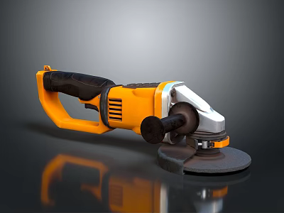 Yellow And Black Electric Angle Grinder With Handle And Grinding Wheel 3d model