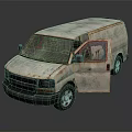 Old White Rusty Van With Open Door And Damaged Windows 3d model