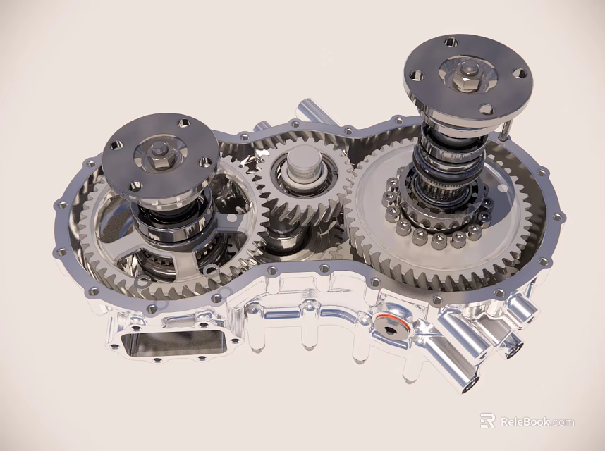 Mechanical Gearbox Assembly With Multiple Gears And Metal Components 3d model 