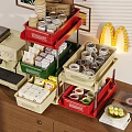 Multilayer Colorful Storage Shelves For Kitchen With Coffee Cups And Jars