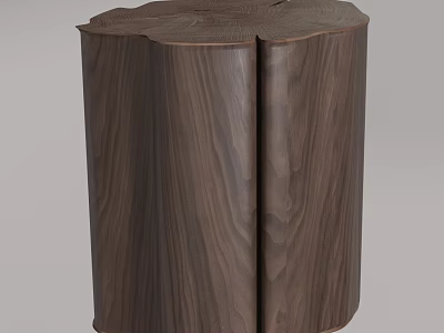 Natural Wooden Stool With Dark Wood Grain And Modern Log Design 3d model