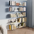 Modern Bookshelf With Metal Frame Multiple Layers Books And Decorative Items In Living Room