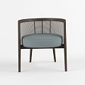 Modern Armchair With Wooden Frame Woven Backrest And Light Blue Cushion