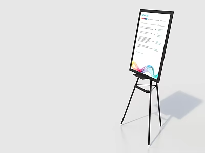 Tripod Display Board With Screen Showing Content And Colorful Wave Design 3d model