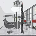 Modern Beauty Hair Salon Interior With Gray Leather Chairs Circular Mirror And Marble Flooring