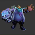 Muscular Fantasy Character With Blue Purple Beard Holding Geometric Orb And Blue Shoes