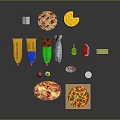 Assorted Food Items Including Pizzas Milk Carton Cheese Fish Condiments And Chips