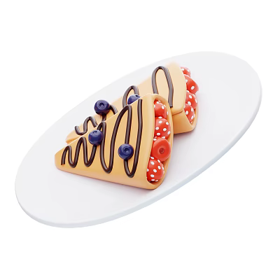Delicious Waffles Topped With Chocolate Sauce Blueberries And Strawberries On White Plate 3d model