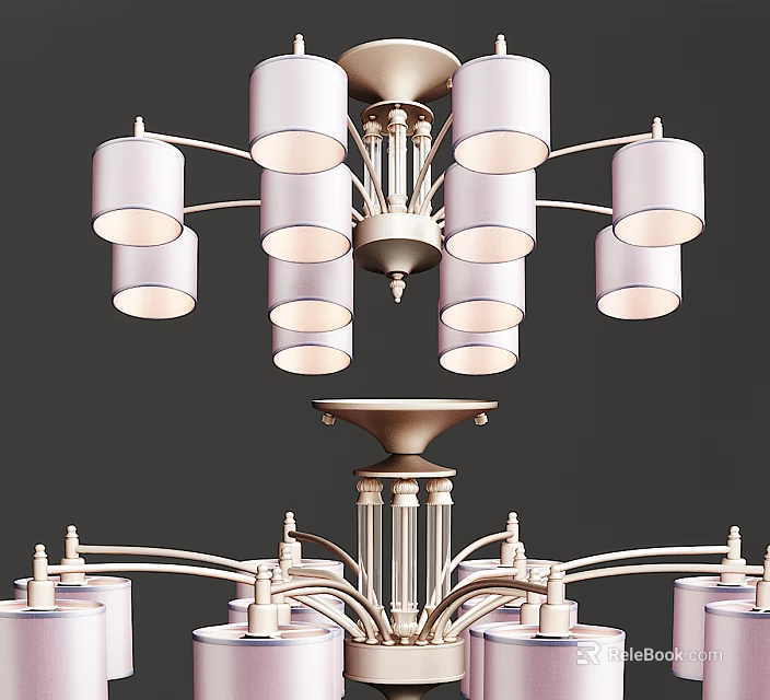 Elegant Modern Chandelier With Multiple White Shades And Metal Frame Design 3d model 