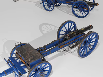 Ancient Weapon Blue Cannon Featuring Wooden Wheels And Classic Carriage Design 3d model