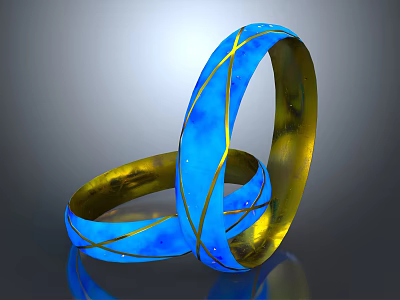 Elegant Blue and Gold Luxury Glossy Bracelets with Intertwined Line Patterns 3d model
