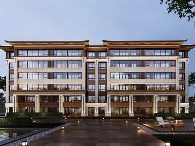 Traditional Chinese Style Multi story Building Exterior With Courtyard And Modern Design Elements 3d model
