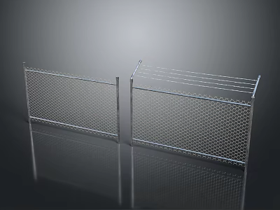 Metal Mesh Fence With Two Different Styles Stainless Steel Top Bars Reflective Surface Design 3d model