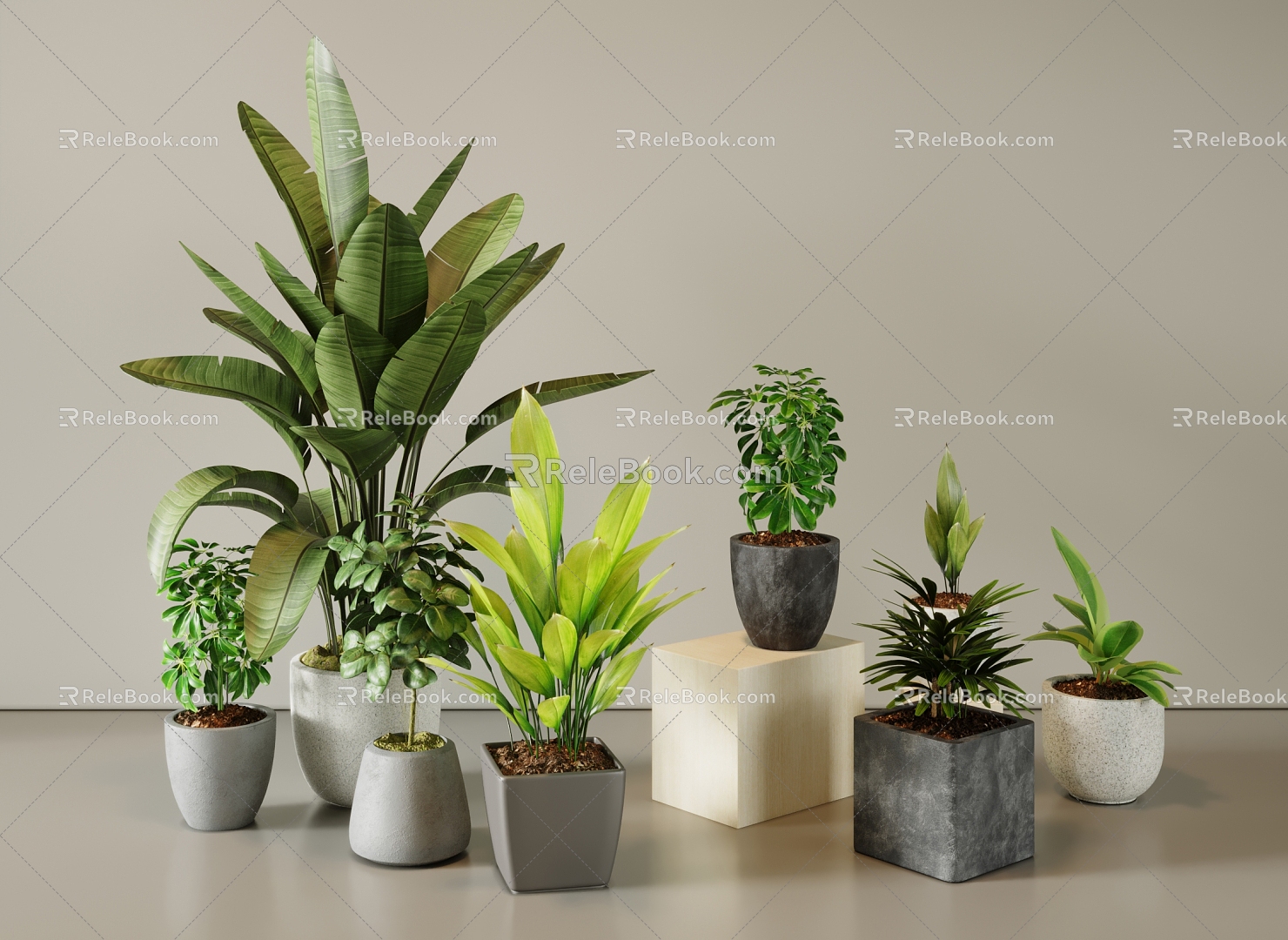 Modern potted plant green plant flowers and plants pile 3d model