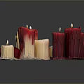 Red and Cream Melted Candles With Irregular Shapes and Wax Drips on Base