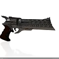 Futuristic Sci Fi Pistol With Metallic Body Wooden Grip And Intricate Design Details