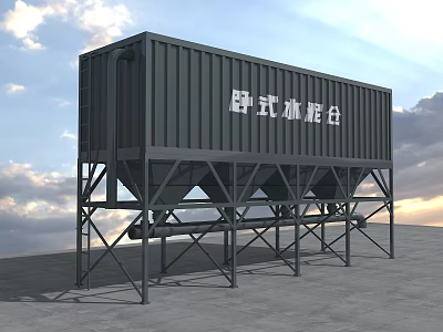 Industrial Horizontal Cement Silo with Support Structure for Construction Material Storage 3d model