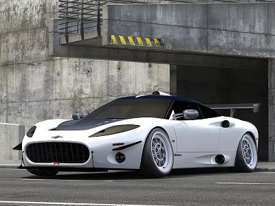 Sleek White Sports Car With Aerodynamic Design Parked At Concrete Garage 3d model