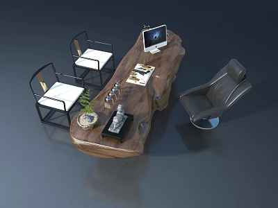 Modern Wooden Hinged Door In Office With Desk Chair And Sofa Furniture 3d model