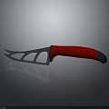 Sharp Weapon Featuring Red Handle And Metal Hollow Blade On Gray Background With Reflection