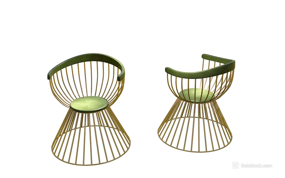 Modern Leisure Chair With Golden Metal Frame Radiating Structure And Green Velvet Seat 3d model 