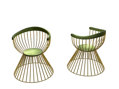 Modern Leisure Chair With Golden Metal Frame Radiating Structure And Green Velvet Seat 3d model
