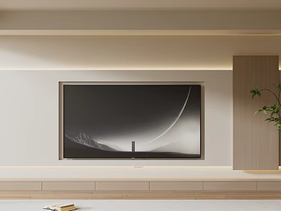 Modern Minimalist TV Background Wall Design With Flat Screen TV Wooden Panel And Ambient Lighting 3d model