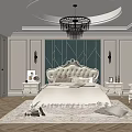 Luxurious Bedroom Interior With Ornate Headboard Crystal Chandelier Wall Lights And Nightstands