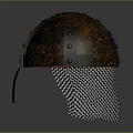 Rusted Old Medieval Helmet With Chainmail Visor And Classic Antique Design 3d model