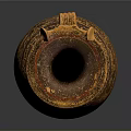 Traditional Yellow And Red Vase With Intricate Patterns And Two Small Top Horns