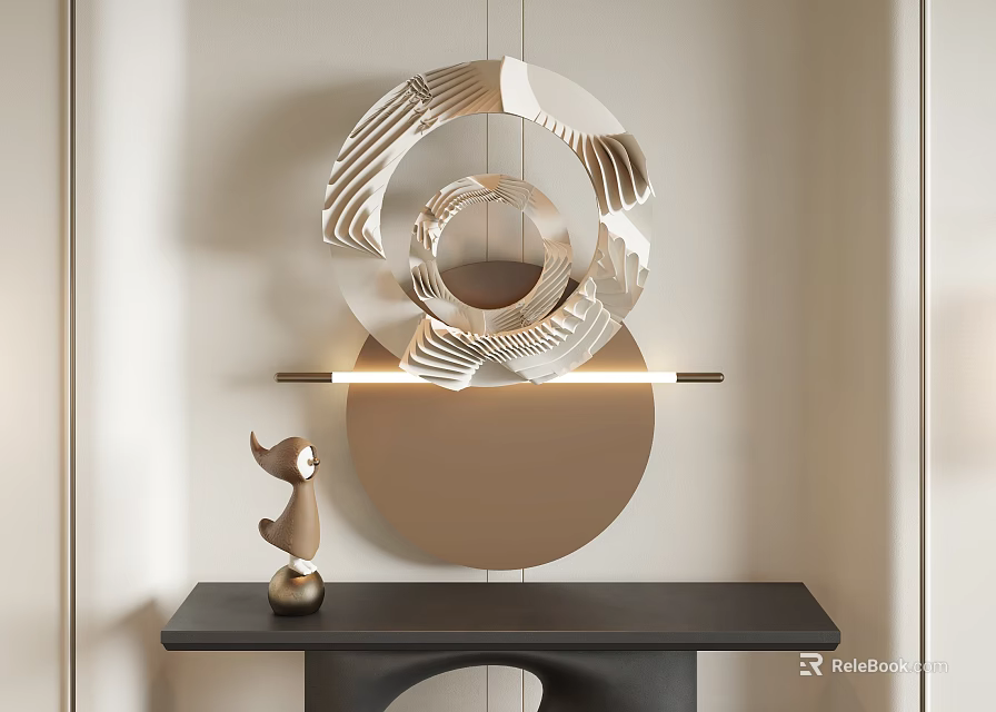 Modern Geometric Wall Decor With Layered Circular Patterns and Minimalist Entryway Table Decor 3d model 