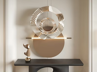 Modern Geometric Wall Decor With Layered Circular Patterns and Minimalist Entryway Table Decor 3d model