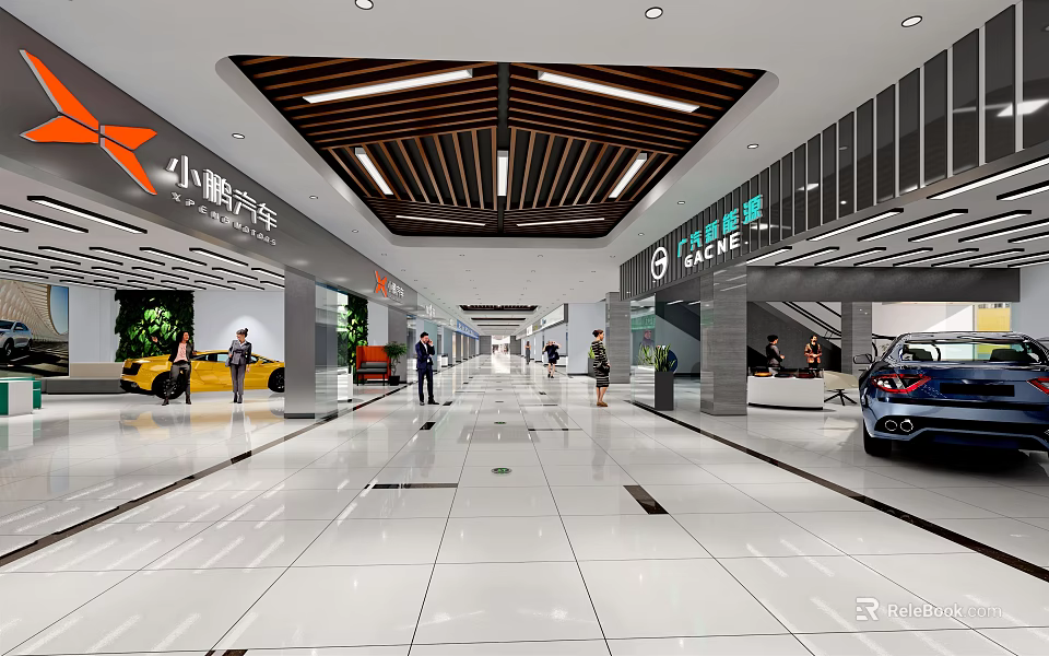 Modern Car Showroom Interior With XPeng And AION Vehicles On 3d model 