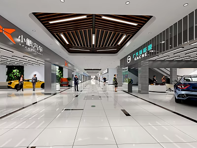 Modern Car Showroom Interior With XPeng And AION Vehicles On 3d model
