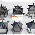 Traditional Chinese Pavilion Models With Various Styles And Intricate Roof Structures
