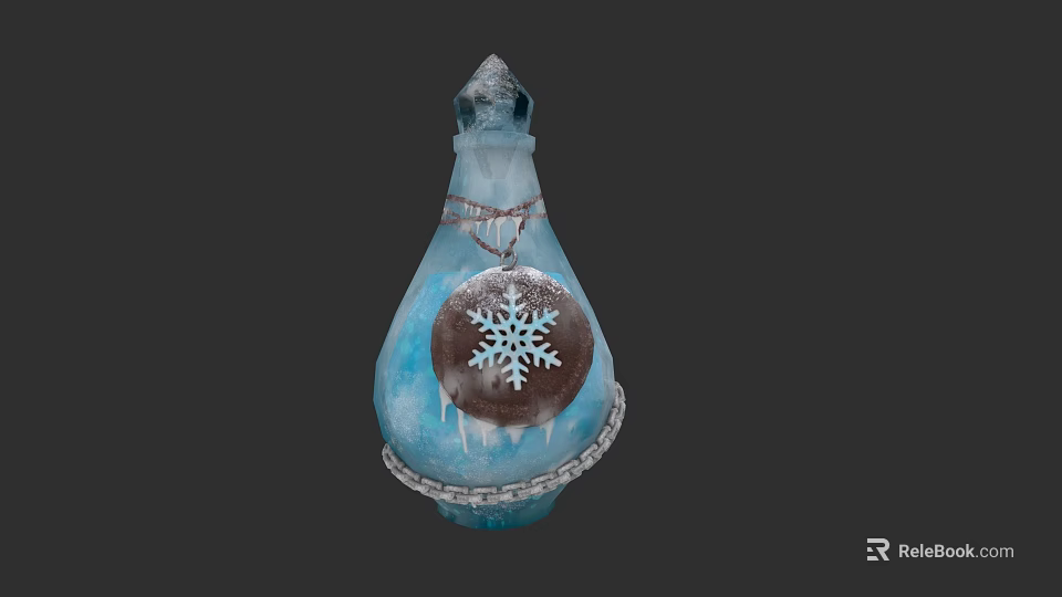 Winter Themed Perfume Bottle With Blue Icy Crystal And Snowflake Decoration 3d model 