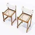 Two Wooden Frame Bar Stools With White Woven Seat And Backrest