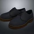 Black Leather Casual Shoes With Brown Sole And Yellow Stitching For Daily Use