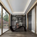 Modern Bedroom Interior Design With TV Round Mirrors Gray Curtains Large Bed And Wooden Floor