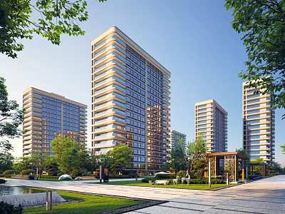 Modern High Rise Residential Buildings With Greenery Trees Lawn And Landscaping 3d model