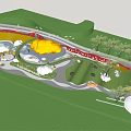 Fun Colorful Kids Playground With Yellow Cloud Structures Red Arches And Raindrop Decorations