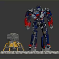 Transformers Optimus Prime Figure With Lunar Module Model And Small Figure On Gravel Base