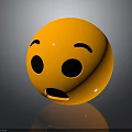 Yellow Surprised Emoji Face With Black Eyes And Open Mouth On Gray Background