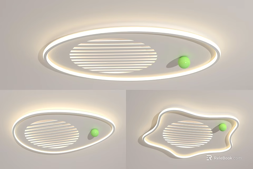 Modern Ceiling Lights With White Frame Striped Structure And Green Dot Decoration 3d model 