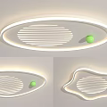 Modern Ceiling Lights With White Frame Striped Structure And Green Dot Decoration 3d model