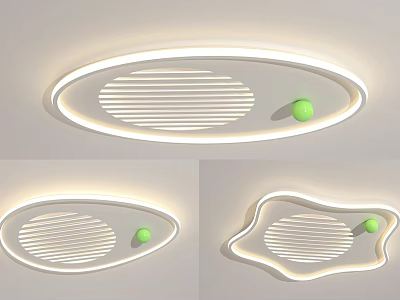 Modern Ceiling Lights With White Frame Striped Structure And Green Dot Decoration 3d model