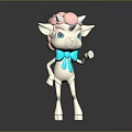 Adorable 3D Cartoon Creature Character With Pink Hair Horns Blue Bow Tie And White Body