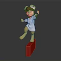 3D Cartoon Mouse Character In White Outfit Standing On Red Block Raising Hand