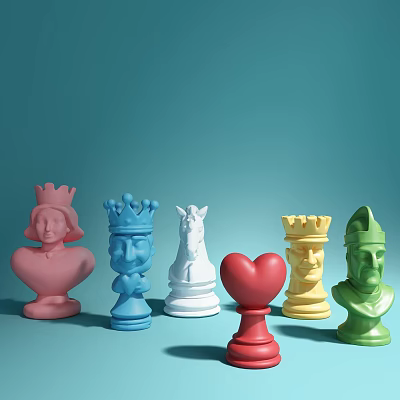 Vibrant Chess Character Dolls in Diverse Shapes and Light Blue Background 3d model Vibrant Chess Character Dolls in Diverse Shapes and Light Blue Background 3d model
